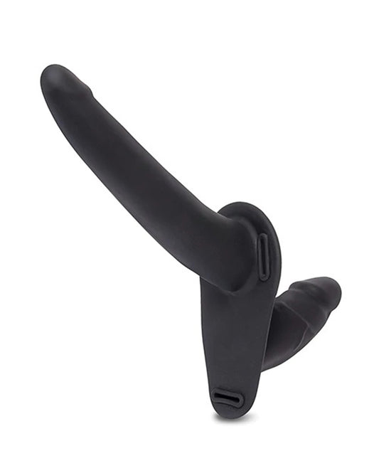 Silicone Strap on Harness Dildo With Internal  Penetration - Black