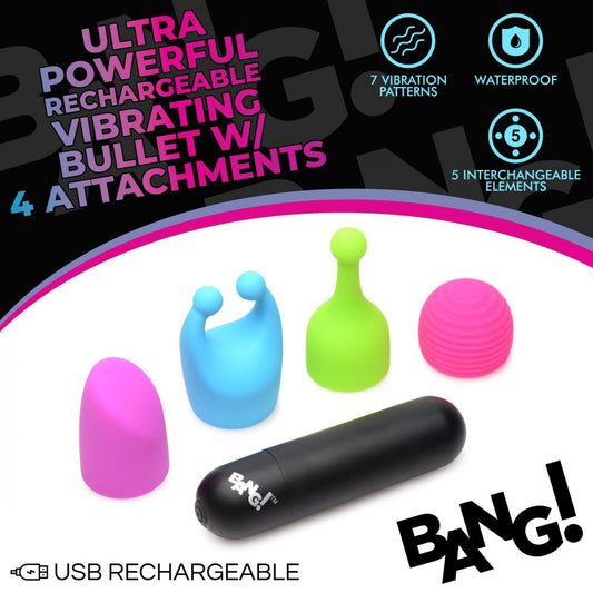 Bang - Rechargeable Bullet With 4 Attachments