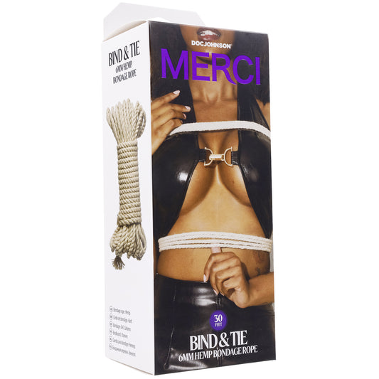 Merci - Bind and Tie - 6mm Hemp Bondage Rope - 30  Feet - Natural