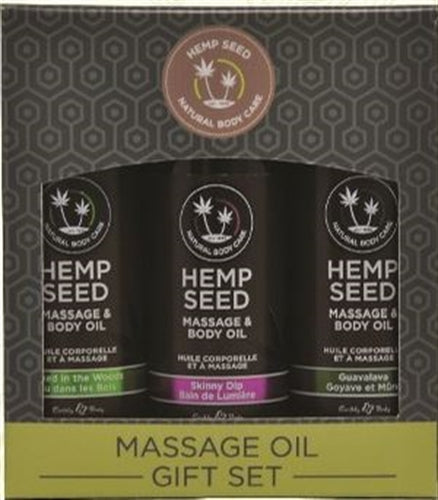 Hemp Seed Massage and Body Oil Gift Set - - 3 Pack - 2 Fl. Oz. Bottles