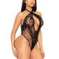 Lace and Net Keyhole Crossover Halter Teddy - One Size