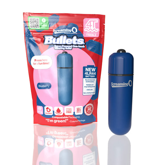 Screaming O 4t - Bullet - Super Powered One Touch  Vibrating Bullet - Blueberry