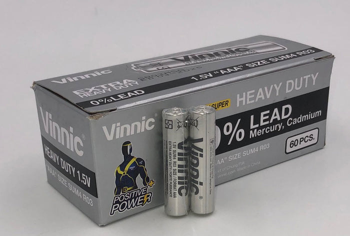 Vinnic Super Heavy Duty AAA Batteries - 2 Pc.- Shrink Pk. - 60 Pcs. Box