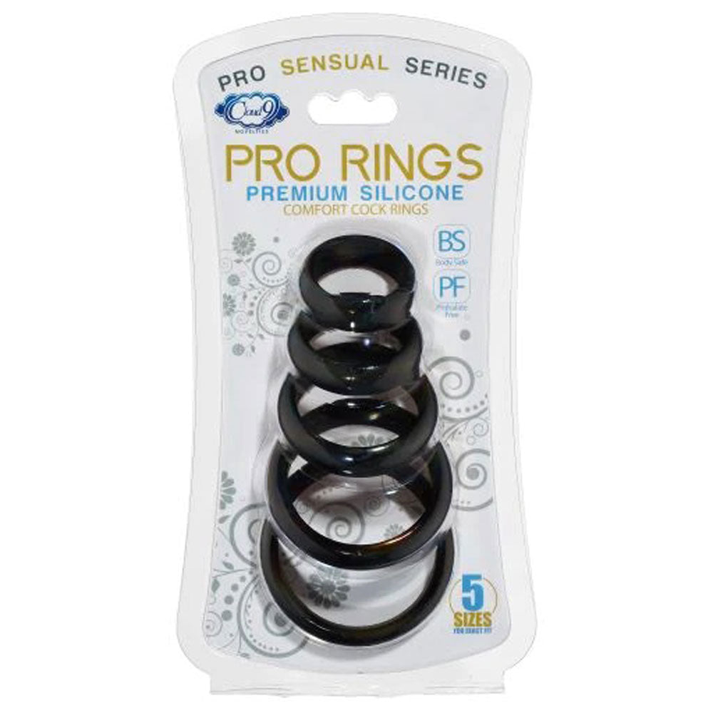 Cloud 9 Comfort Cock Rings With Flat Back 5 Pack - Black